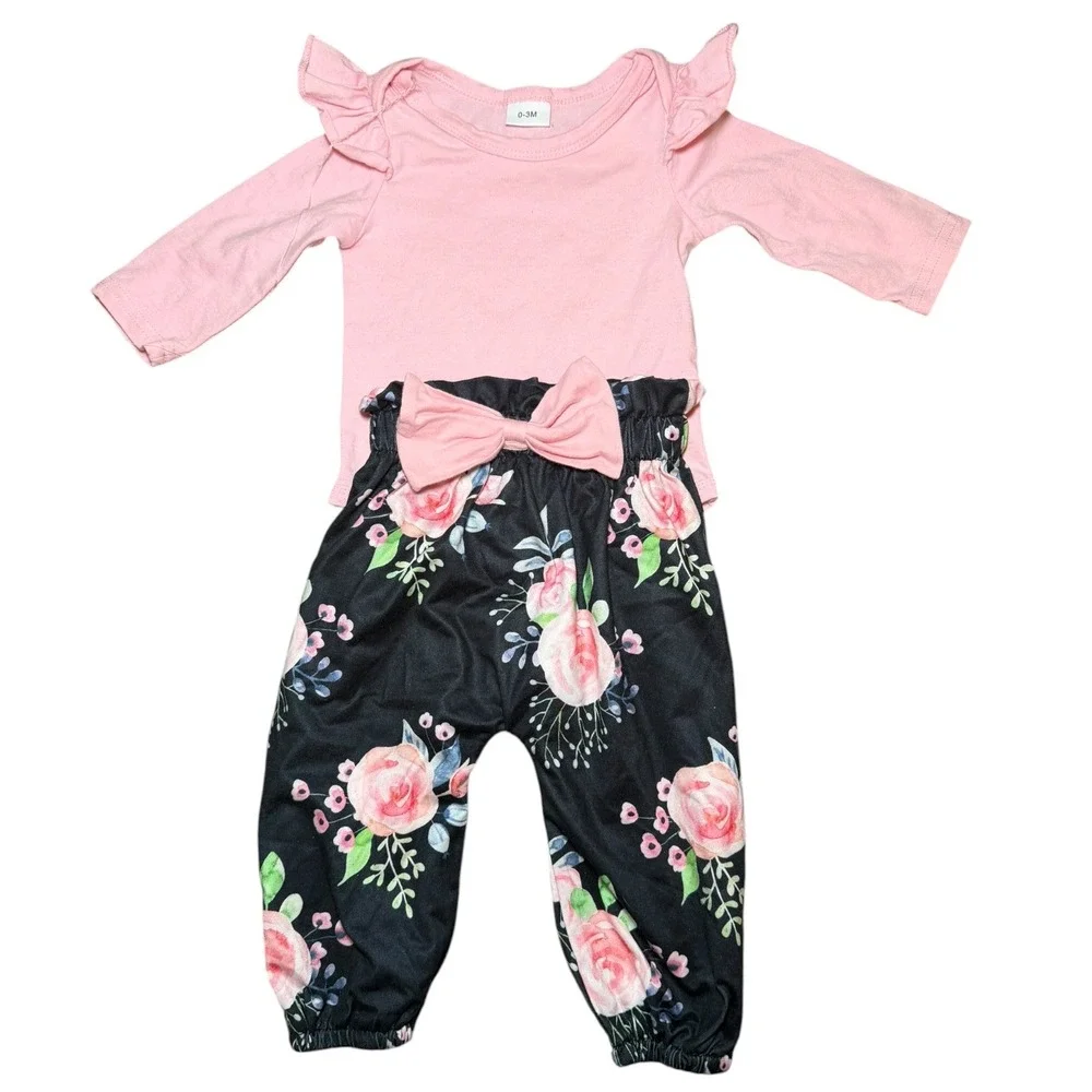 Baby Girl Outfit Lot 6 Pc 0-3M 3-6M Bodysuit Leggings Set Pink Floral‎ Polka
